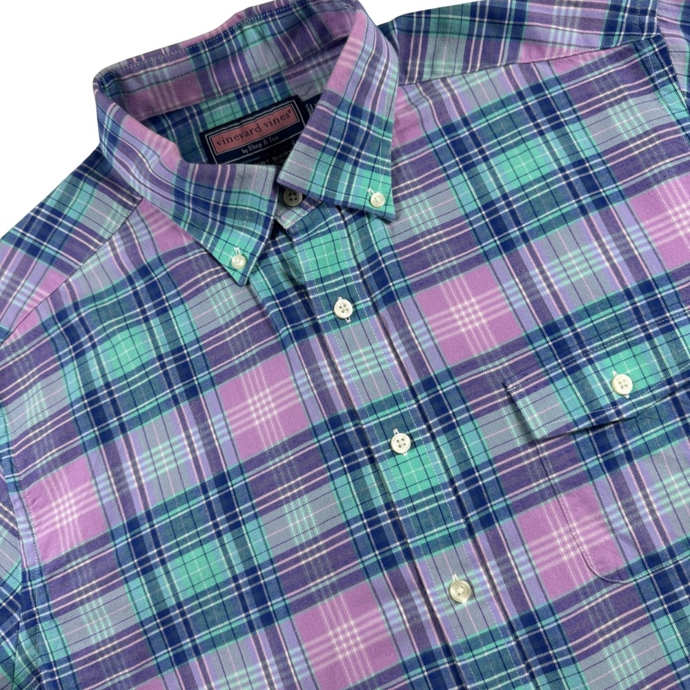 Vineyard Vines Crosby Button Down Men XL Pink Green Plaid Long Sleeve Shirt‎